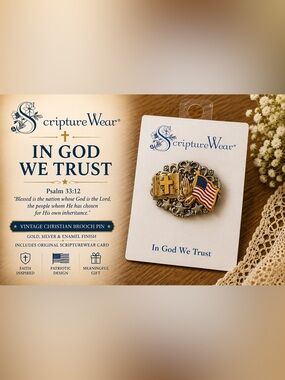 ScriptureWear In God We Trust Christian Patriotic Brooch Pin | Bible Cross Flag